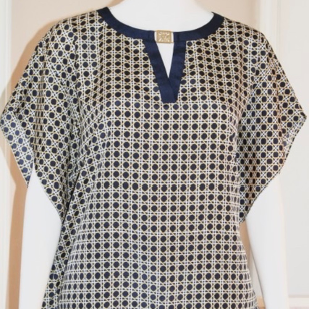 Anne Klein blue, white, yellow blouse. Size M/Medium.